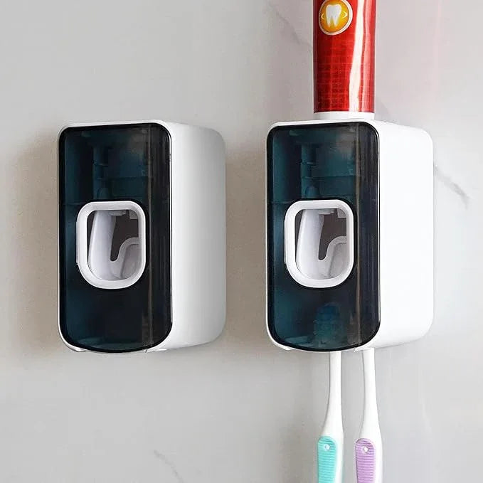 2 Slot Toothbrush Holder and Toothpaste Dispenser Wall Mounted, Automatic Toothpaste Squeezer, 2 in 1 Tooth Brush Toothpaste Organizer for Shower (Blue 2Pack) - ModernBath