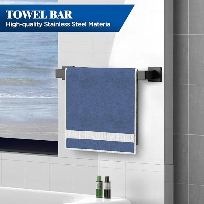 LACHILL 7-Pieces Matte Black Bathroom Hardware Accessories Set, SUS304 Stainless Steel, 16 Inch Bath Towel Bar Set, Towel Holder, Towel Racks for Bathroom Wall Mounted - ModernBath