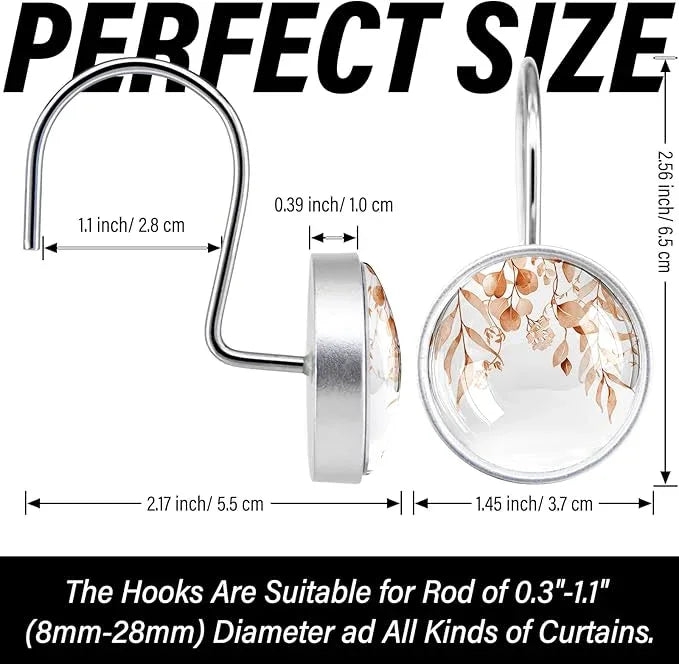 12 Pcs Orange Eucalyptus Decorative Shower Curtain Hooks Rustproof Stainless Steel Shower Rings Hanger for Modern Living Room Bedroom Bathroom Decor - ModernBath
