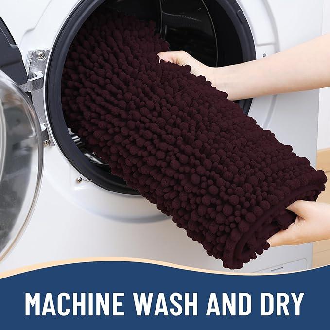 Arotive Luxury Chenille Bathroom Rug Mat, Extra Soft Thick Absorbent Shaggy Bath Rugs, Non-Slip Machine Wash Dry, Plush Bath Mats for Bathroom, Shower and Tub, 24x16, Black Cherry - ModernBath