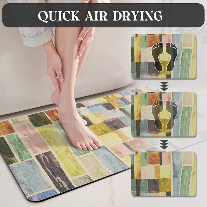 MontVoo -Bath Mat-Non Slip Thin Bathroom Rugs Fit Under Door- Quick Dry Absorbent Faux Suede Surface Grey Bathroom Floor Mats-Shower Rug for in Front of Bathtub Shower Colorful Plaid 16x24 - ModernBath