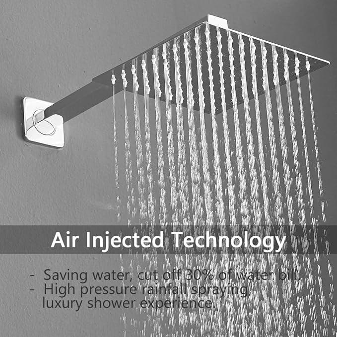 JingGang Polished Chrome Shower Faucet Set Bathroom Luxury Rainfall Shower System with Rain Shower Head Single Function Shower Trim Kit with Rough-in Valve - ModernBath
