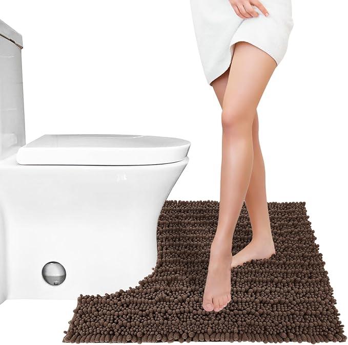 Yimobra Toilet Rug U Shaped Washable 24x20 Inch - Ultra Soft Absorbent Chenille Bath Rugs for Toilet, Quick Dry & Machine Washable, Non Slip Contour Bathroom Mat, Brown - ModernBath