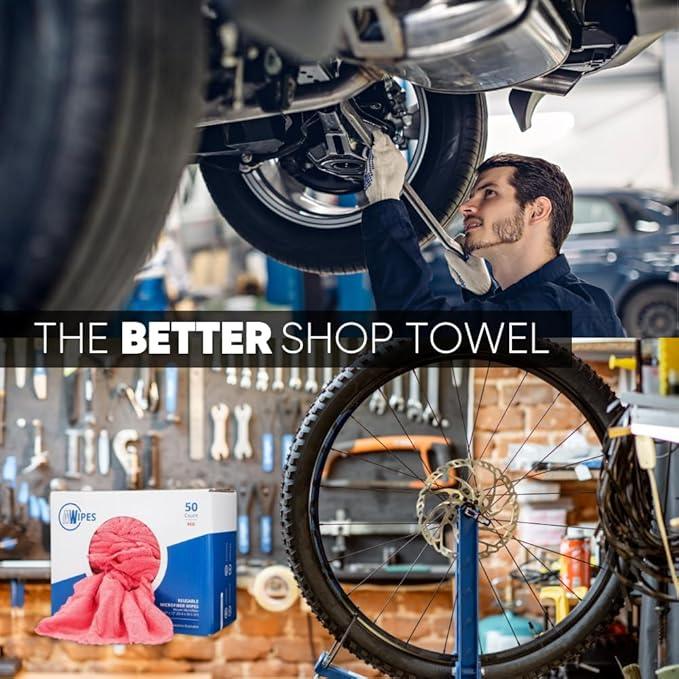 Microfiber Wholesale Microfiber Shop Towels | MWipes Reusable Red Shop Rags | 50 Rags in a Box | Super Absorbent, Machine Washable Hundreds of Times | Automotive, Paint, Industrial, Detailing - ModernBath