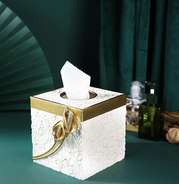 Hymmah Modern Square Tissue Box Cover Holder,Bathroom Accessories Decor Unique Design Tissue Box Cover for Bathroom Vanity Counter Tops Also Great for Bedrooms and Living Rooms - ModernBath