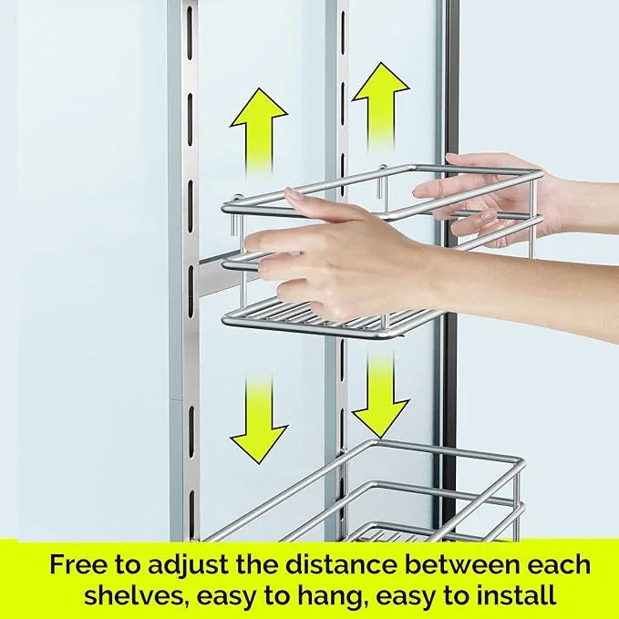 Orimade Over The Door Shower Caddy Adjustable 3 Tier Silver,Bathroom Hanging Organizer Shelf Rustproof with 4 Hooks,Shower Basket with Soap Holder and Suction Cup - ModernBath