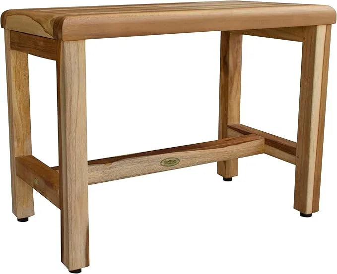 EcoDecors Eleganto 16 Inch Height Natural Color Waterproof Teak Wood Shower Bench Stool Seat Chair for Inside Shower Provides Safety, Storage, and Organization for Bathroom Accessories - ModernBath