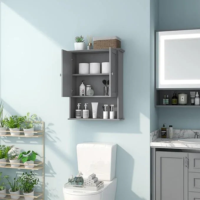 Grey Wall Mounted Bathroom Cabinet 24x30 Inch Wooden Over Toilet Storage Cabinet with 2 Doors, Above Toilet Medicine Cabinets for Bathroom Laundry Room Bedroom Kitchen - ModernBath