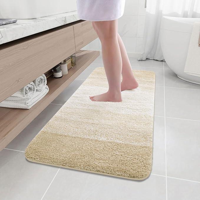 Arotive Microfiber Bathroom Rugs, Shaggy Soft and Absorbent Bath Rug, Non-Slip, Thick Plush Machine Washable Dry Bath Mats for Bathroom, Tub and Shower, 47x17, Light Beige, Rectangular - ModernBath