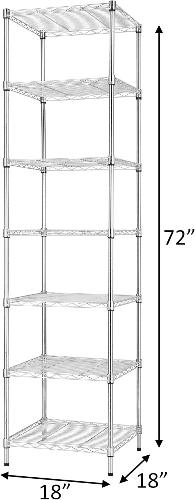 Finnhomy Heavy Duty 7 Tier Wire Shelving, 18x18x72 inches 7 Shelves Storage Rack with Thicken Steel Tube, Pantry Shelves for Storage, Adjustable Metal Shelving Unit, NSF Certified, Chrome - ModernBath