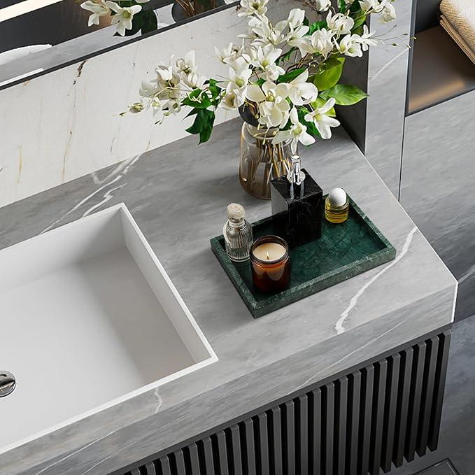 Zilukar Real Natural Marble Tray for Bathroom, Vanity, Kitchen and Desktop, Rectangle Genuine Marble Stone Tray for Jewelry, Cosmetics, Candles, Lotion, Perfume and Home Decor - ModernBath