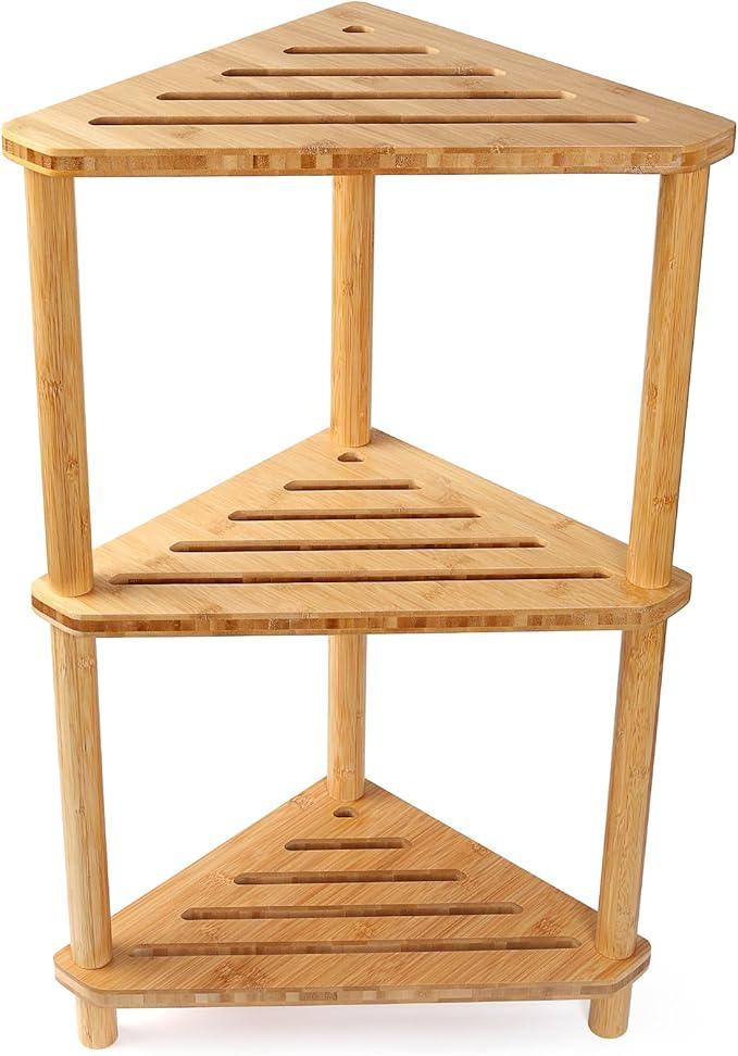 Bamboo Corner Shower Caddy Stand 3-Tier Waterproof,Free Standing Corner Shelf Shower Stool Organizer for Inside Shower,Space-Saving Storage Shelf with Anti-Slip Feet - ModernBath