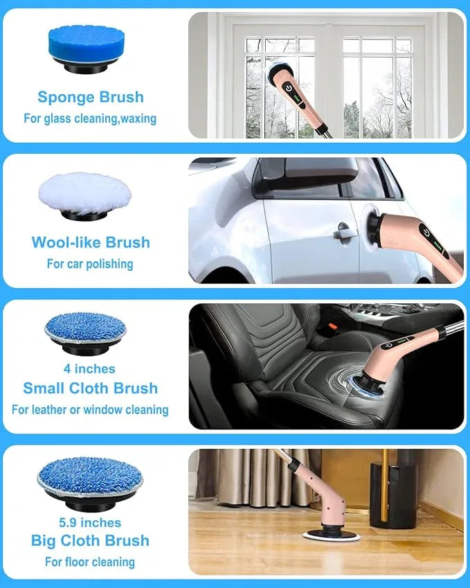 Leebein Electric Spin Scrubber, Cordless Powerful Scrub Brush for Cleaning Bathroom, Kitchen, Shower Tub and Floor Tile with Adjustable Extension Long Handle and 8 Replaceable Brush Heads(Rose) - ModernBath