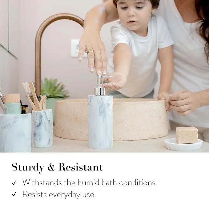 ZCCZ Bathroom Accessory Set, 4 Pcs Marble Look Bathroom Vanity Countertop Bathroom Décor Sets Accessories with Soap Dispenser, Toothbrush Holder Set, Tumbler, Soap Dish - ModernBath