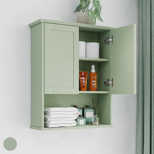 Bathroom Cabinet Wall Mount Buffering Hinge,23"x29" inch Over Toilet Storage Cabinet and Adjustable Shelves, Large Space Wooden Medicine Cabinet (Light Green) - ModernBath