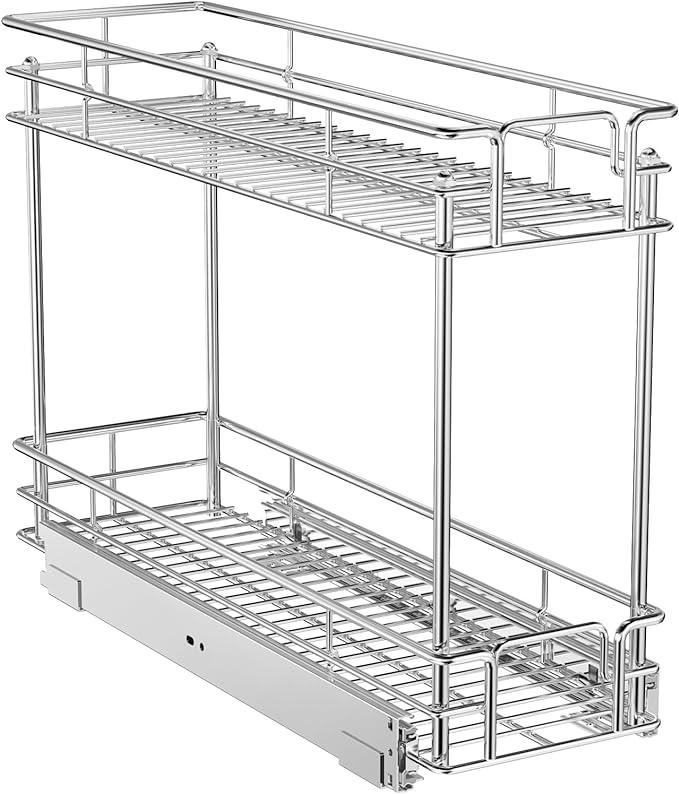 ROOMTEC Pull Out Spice Rack for Narrow Cabinet (5½" W X 21" D),2 Tier Slide Out Cabinet Organizer and Pull Out Shelves Under Cabinet Storage for Kitchen, Chrome - ModernBath