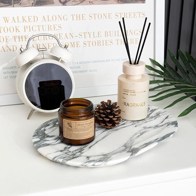 WANJINGYULE Natural Marble Decorative Tray Bathroom Counter Perfume Organizer Vanity Tray for Home Decor, Jewelry Candle, Coffee Table, Soap Holder Dresser Countertop Accessories 8"x11" Arabescato - ModernBath