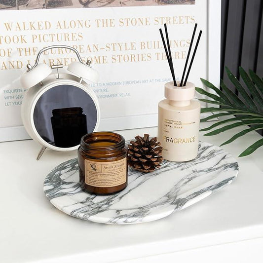 WANJINGYULE Natural Marble Decorative Tray Bathroom Counter Perfume Organizer Vanity Tray for Home Decor, Jewelry Candle, Coffee Table, Soap Holder Dresser Countertop Accessories 8"x11" Arabescato - ModernBath