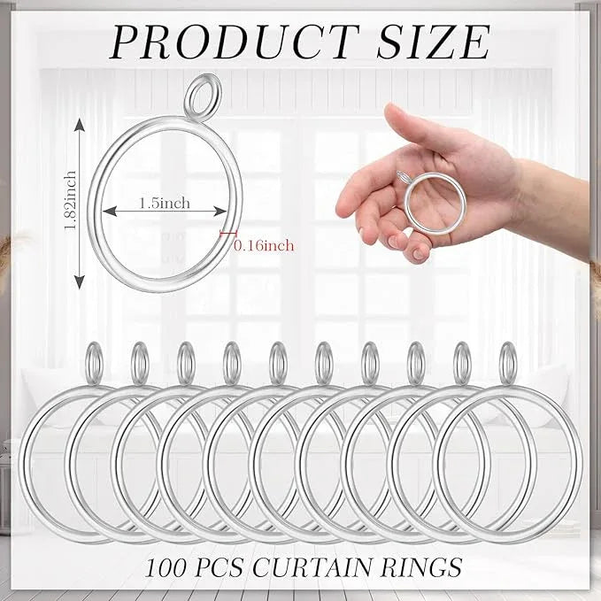 Maitys 100 Pcs Metal Curtain Rings with Eyelet 1.5-inch Inner Diameter Eyelet Curtain Rings for Drapery Clips Hooks for Sliding Window Bathroom Door Shower Rod (Silver) - ModernBath