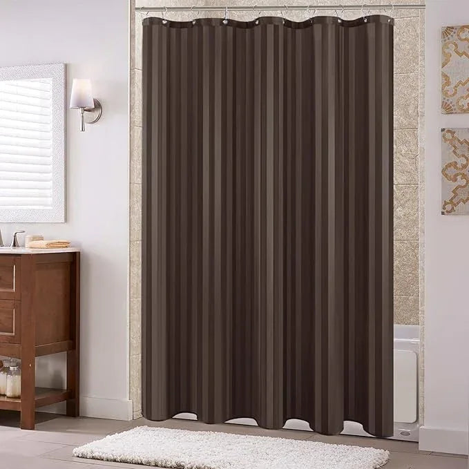 Biscaynebay Fabric Shower Curtain or Liner 72" by 72", Brown Water Repellent Damask Stripes Bathroom Curtains Machine Washable - ModernBath