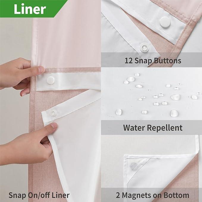 eachope Extra Long No Hooks Needed Linen Textured Shower Curtain with Snap-in Fabric Liner Set,Blush Hotel Luxury Decor Shower Curtains for Bathroom,Waterproof & Washable,71Wx86H - ModernBath