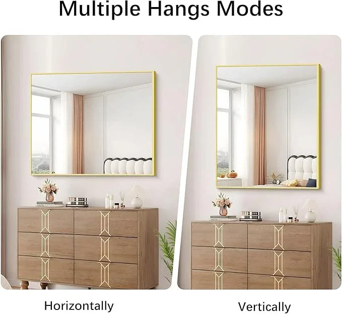 COFENY Gold Bathroom Mirror for Wall, 30x36 Inch Rectangle with Metal Frame, Modern Vanity for Bathroom Living Room, Entryway Hangs Horizontal or Vertical - ModernBath