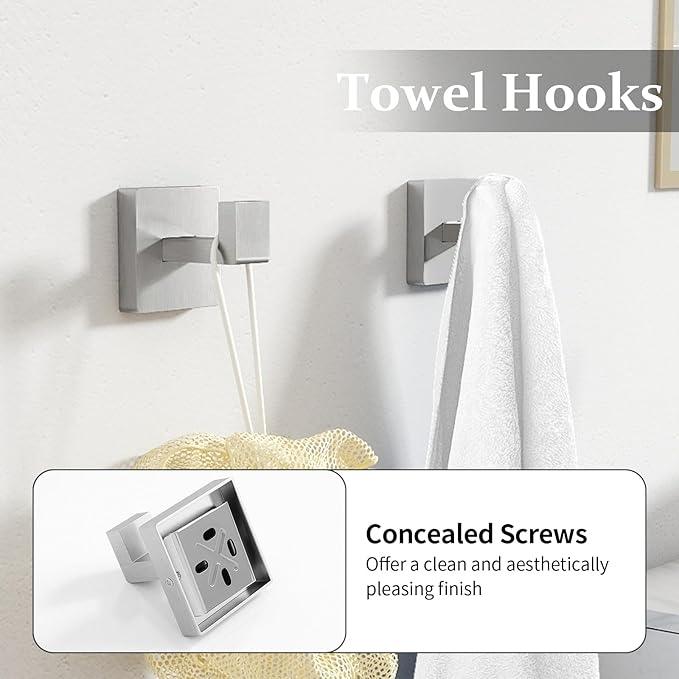 Bathroom Accessories Hardware Set Brushed Nickel 5-Piece, Stainless Steel Towel Racks for Bathroom, 16 Inch Bath Towel Bar Set Wall Mounted - ModernBath