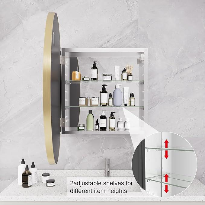 HOMECOOKIN Bathroom Gold Mirror Medicine Cabinet, 28 Inch Wall Mounted Aluminum Alloy Metal Framed with Storage - ModernBath