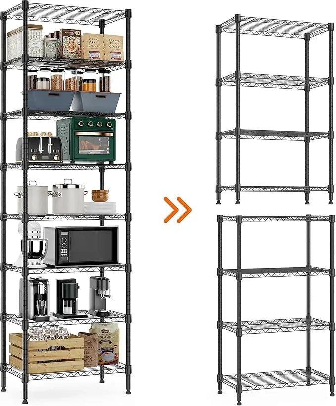 8 Tier 2000 lbs Storage Rack Metal Wire Shelving Unit, Storage Standing Shelf Organizer for Laundry Bathroom Kitchen Pantry Closet Garage Basement Utility Room, Black 13.8" D x 23.6" W x 79.5" H - ModernBath