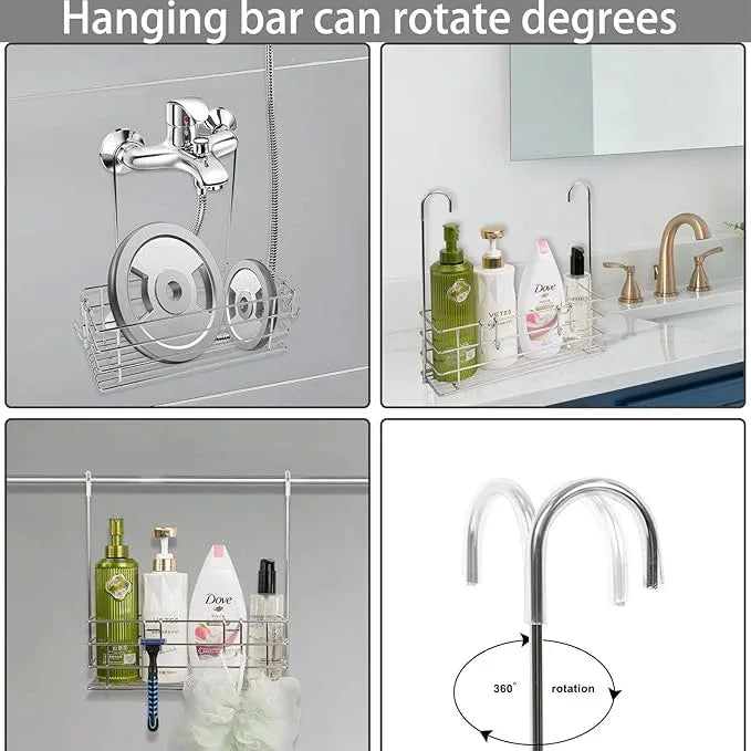 Seltomer 2pcs Single-Layer Hanging Shower Caddy, Rustproof Shelves Rack with Rotatable Hook bar, Large Capacity Bathroom Organizers and Storage, No Drilling Shampoo Bracket - ModernBath