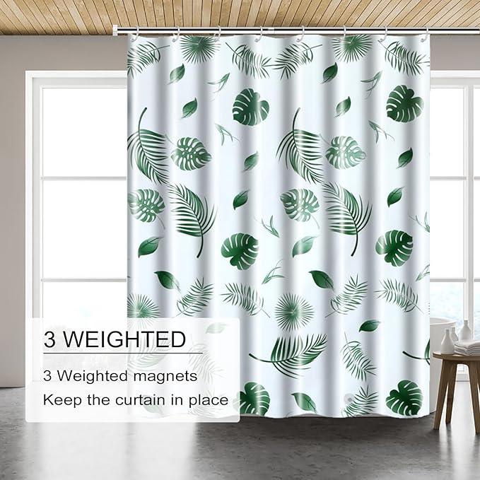 TIKABC Shower Curtain Liner, 4G PEVA Shower Liner, Plastic Waterproof Shower Curtains, with Grommet Holes and 3 Magnetic Weights(Green Leaf) - ModernBath