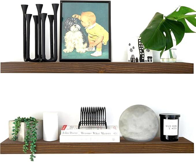 Homeforia Classic Walnut 30 inch Floating Shelf, High End Solid Real Wood Small 30inch Floating Shelves for Wall Mounted, 30in Floating Shelves, Heavy Duty Bracket, 30 X 6.5 X 1.75 inches, Set of 3 - ModernBath
