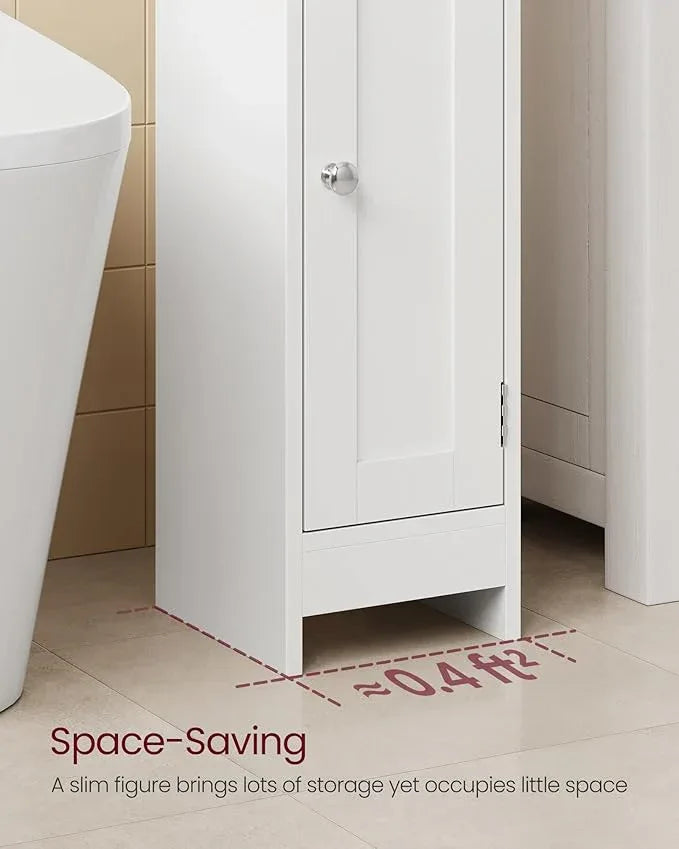 VASAGLE Small Storage Corner Floor Cabinet with Door, 7.9 x 7.1 x 36.2 Inches, Narrow Toilet Paper Storage Holder, Adjustable Shelves, for Bathroom, Living Room, Small Spaces, Cloud White UBBC311W01 - ModernBath