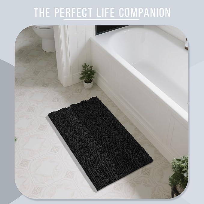 Yimobra Bathroom Rug Mat 36 x 24, Non Slip and Super Absorbent Bath Mat,Machine Washable Quick Dry,Ultra Plush Chenille Shower Rugs for Bathroom Floor Sink Tub and Shower Outside,Black - ModernBath