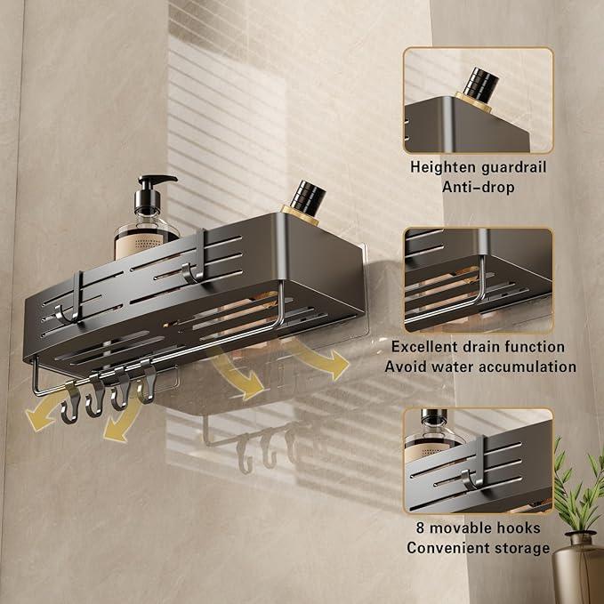 VOLPONE Shower Caddy No Drilling Shower Shelves for Inside Shower Heavy Duty Bathroom Organizer Storage Rack Adhesive with Towel Bar Hooks (2-Pack, Matte Gray) - ModernBath