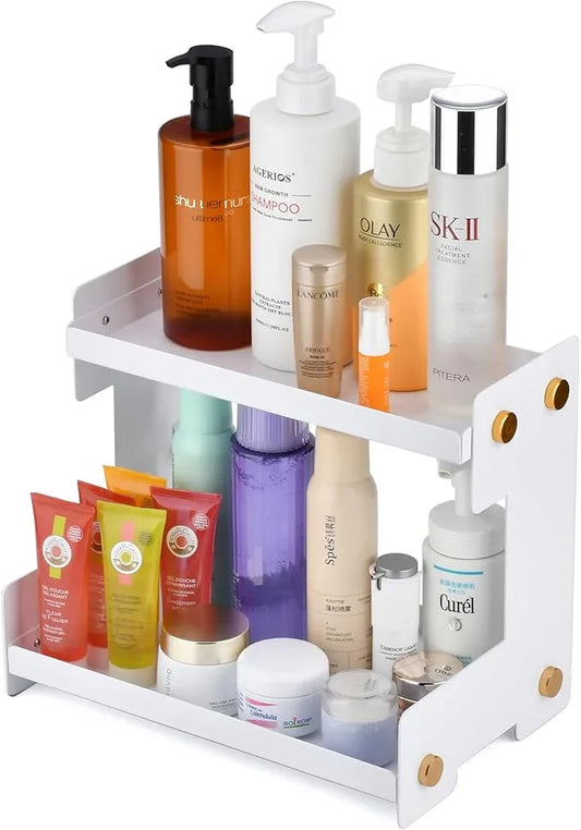 FFK 2 Tier Bathroom Countertop Organizer, SUS 304 Stainless Steel Storage Shelf for Cosmetic Organizer, Ideal for Cabinet, Countertop, Pantry, and Desktop, Office, White - ModernBath