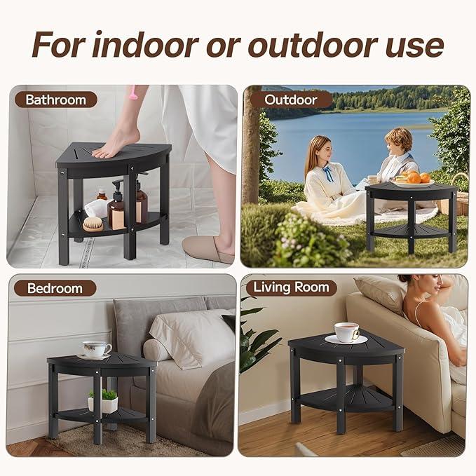 ACUEL Shower Stool for Inside Shower, Corner Shower Stool, Shower Bench Seat with Storage Shelf for Shaving Legs Plastic Spa Bath Step Foot Rest for Bathroom Small Place - ModernBath