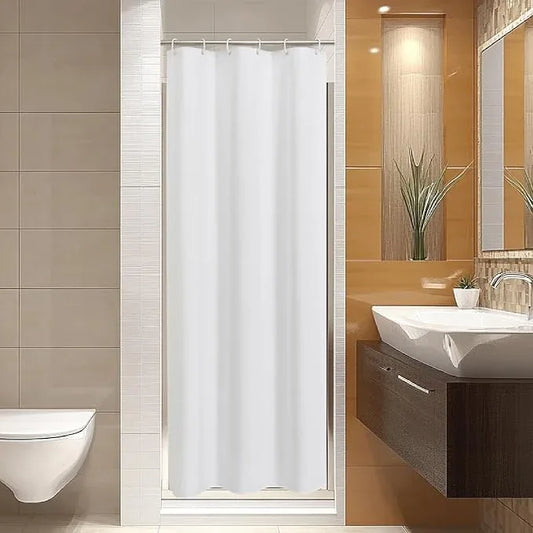 THAIGEE 2-in-1 stall Fabric Shower Curtain or Liner,Breathable TPU & Washable,36Wx72H Narrow Linen Textured Bathroom Shower Curtain Set with 6 Plastic Hooks,Modern,36"x72",White - ModernBath