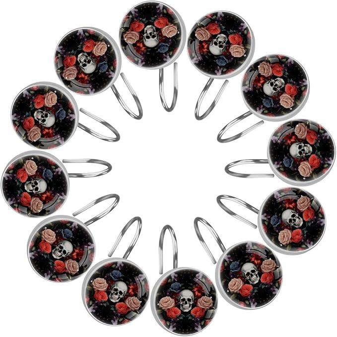 FVQL Shower Curtain Hooks Decorative, Set of 12, Christmas Halloween, Skull Shower Curtain Rings - ModernBath