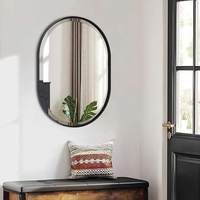 POZINO Black Oval Mirror, Modern Beveled Mirror for Over Sink, 22"x30" Rounded Rectangle Mirrors, Oblong Vanity Wall Mirrors in Premium Stainless Steel Frame, Hangs Horizontal Or Vertical - ModernBath