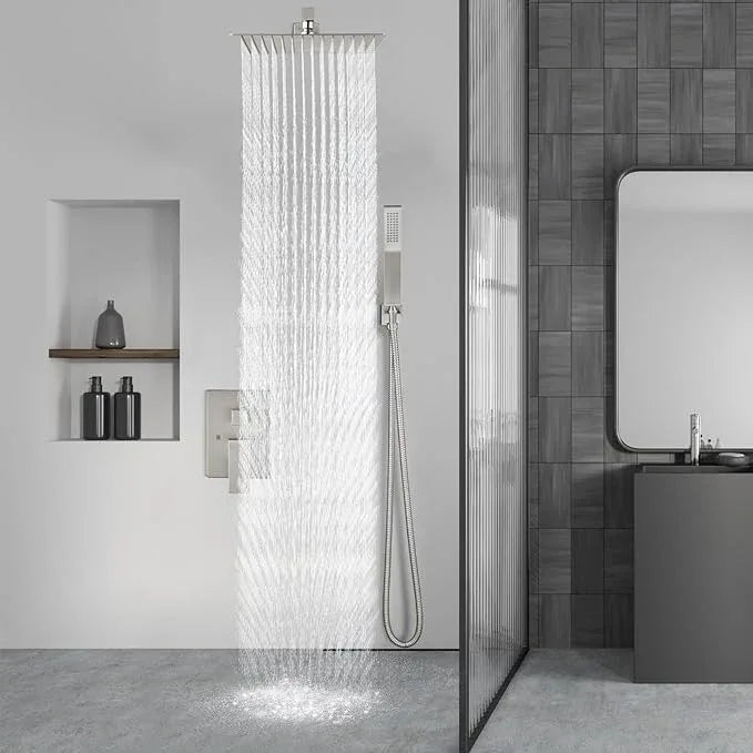 Aolemi Shower Faucet Set Rain Shower System with Handheld Spray Bathroom Shower Combo Rough-in Valve and Shower Trim Kit Included Brushed Nickel 8 Inch Wall Mount Shower Head - ModernBath