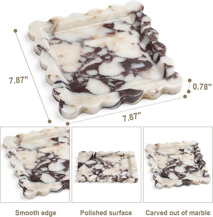 Natural Marble Vanity Tray - Moujings Genuine Marble Perfume Tray for Bathroom Decor, Stone Bathroom Vanity Organizer Tray for Kitchen Counter, Candles, Jewelry, Coffee, Makeup, Key - ModernBath