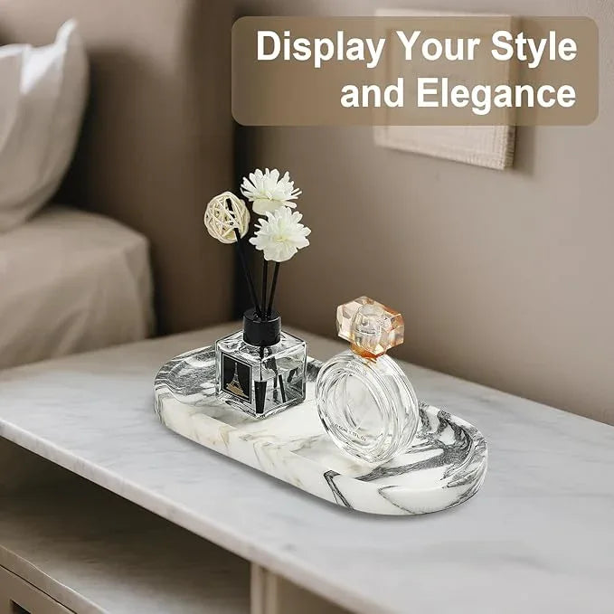 Natural Marble Vanity Tray - Moujings Genuine Marble Perfume Tray for Bathroom Decor, Stone Bathroom Vanity Organizer Tray for Kitchen Counter, Candles, Jewelry, Coffee, Makeup, Key - ModernBath
