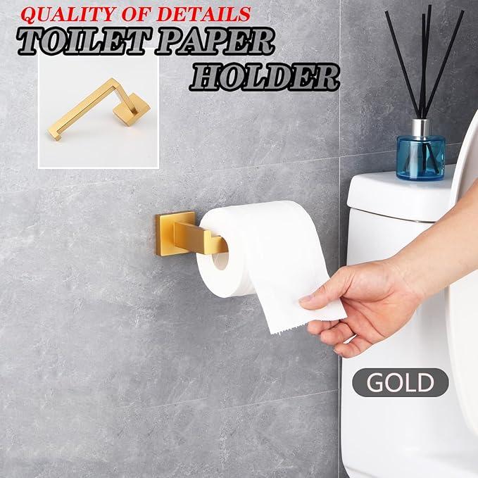 GERZWY Bath Toilet Paper Holder Gold Stainless Steel Hotel Square Tissue Roll Holder Wall Mount FG1605-BE - ModernBath