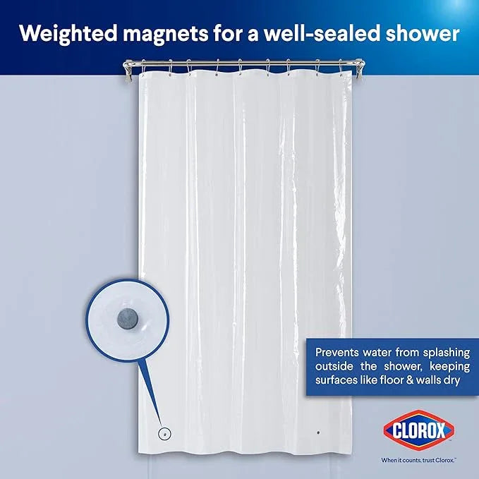 Clorox Shower Curtain Liner, Premium Medium-Weight Durable Waterproof 6g PEVA for Bathroom with Weighted Magnets, Extra Long 54" x 78", Clear 1 Pack - ModernBath