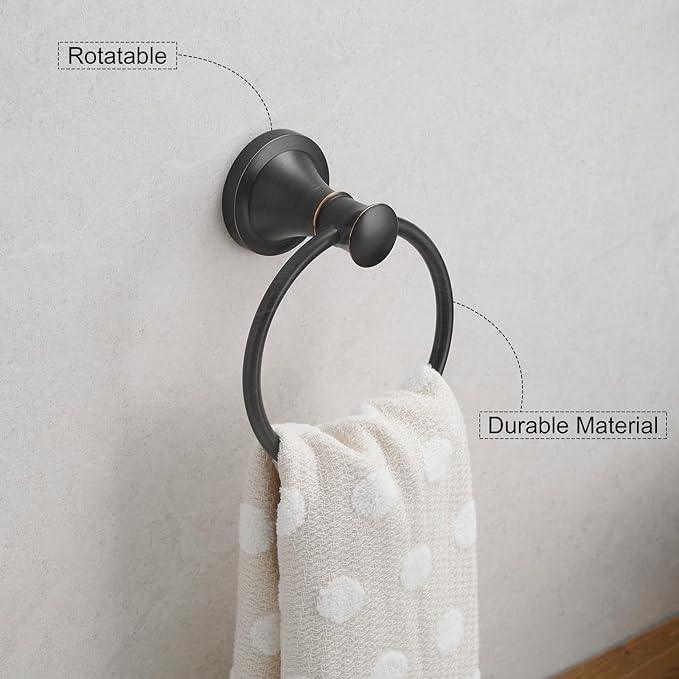 Hoimpro Oil Rubbed Bronze Towel Ring Toilet Paper Holder, Double Bathroom Hardware Set Fixtures Toilet Roll Tissue Holder, Hand Towel Bar Towel Rack Rv Accessories, Sus304 Stainless Steel, Wall Mount - ModernBath