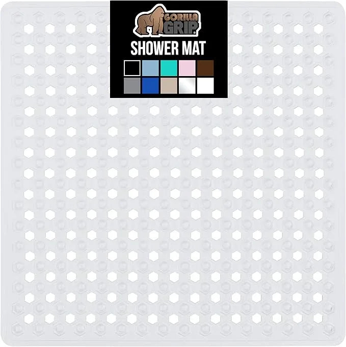 GORILLA GRIP Patented Square Shower Stall Mat, Small Bathtub Floor Mats for Stand Up Showers with Suction Cups and Drainage Holes, Machine Wash, Soft on Feet, Bathroom Accessories 21x21 Inch, White - ModernBath
