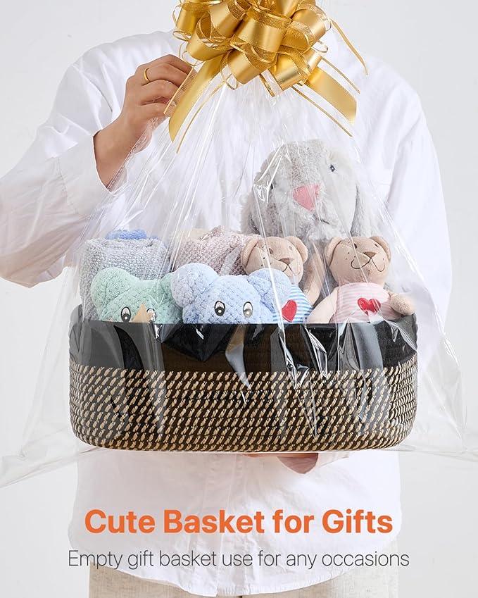 Small Woven Basket, 13.5 x 9.5 x 5 Inches, Storage Basket for Organizing, Cute Small Rope Shelf Closet Cube Storage Bins Baskets for Shelves, Dog Toy Gift Baskets Empty, 3 Pack Black & Brown - ModernBath