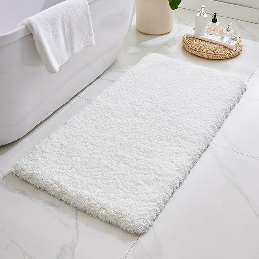 ILANGO White Bathroom Rugs 48" × 24" Non Slip & Super Absorbent Extra Thick Soft, Washable Bath Mat for Floor, Microfiber Plush Shaggy Bath Rug with Rubber for Bathtub Shower Room Sink - ModernBath