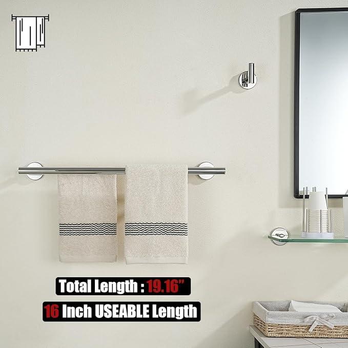 JQK Chrome Double Towel Bar, 19 Inch 304 Stainless Steel Thicken 0.8mm Towel Rack Bathroom, Towel Holder Polished Steel Wall Mount, Useable Length 16 Inch, TB100L16-CH - ModernBath
